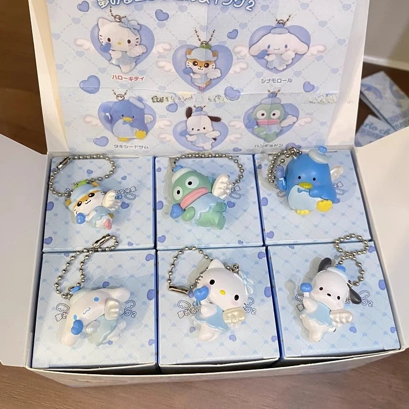 Sanrio Hello Kitty Cinnamoroll Pochacco Hangyodon Anime Figure Toys Angel Shaped Pendant Blind Box Toys Bag Decoration Kids Gift