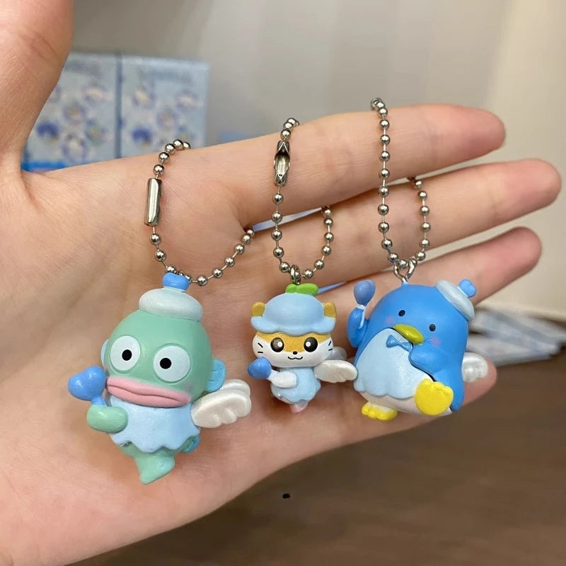 Sanrio Hello Kitty Cinnamoroll Pochacco Hangyodon Anime Figure Toys Angel Shaped Pendant Blind Box Toys Bag Decoration Kids Gift