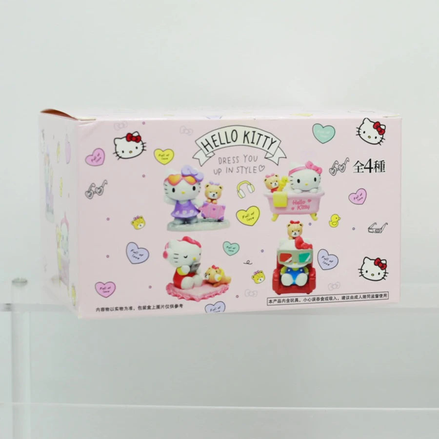Sanrio Characters Hello Kitty Blind Box Toy Kawaii Figure Bath Travel Play Games Watch TV Scene Model Desk Car Decoration