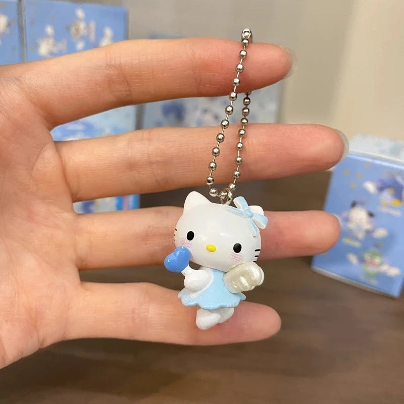 Sanrio Hello Kitty Cinnamoroll Pochacco Hangyodon Anime Figure Toys Angel Shaped Pendant Blind Box Toys Bag Decoration Kids Gift