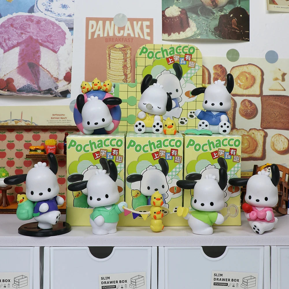 Sanrio Pochacco Go to School Cartoon Anime Figure Doll Model Decorate Action Figures Hobbies Children'S Toys Christmas Gift