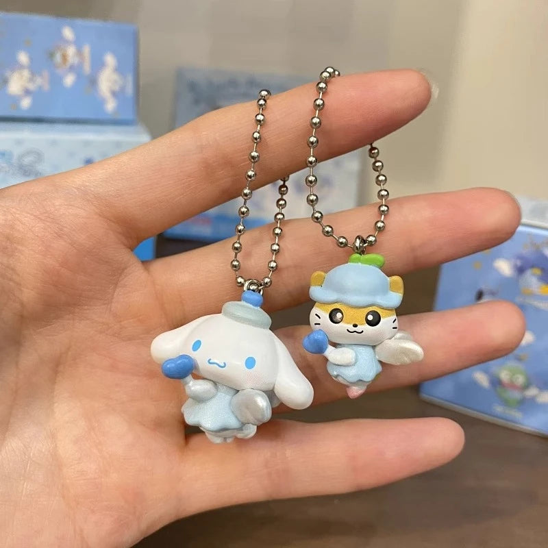 Sanrio Hello Kitty Cinnamoroll Pochacco Hangyodon Anime Figure Toys Angel Shaped Pendant Blind Box Toys Bag Decoration Kids Gift