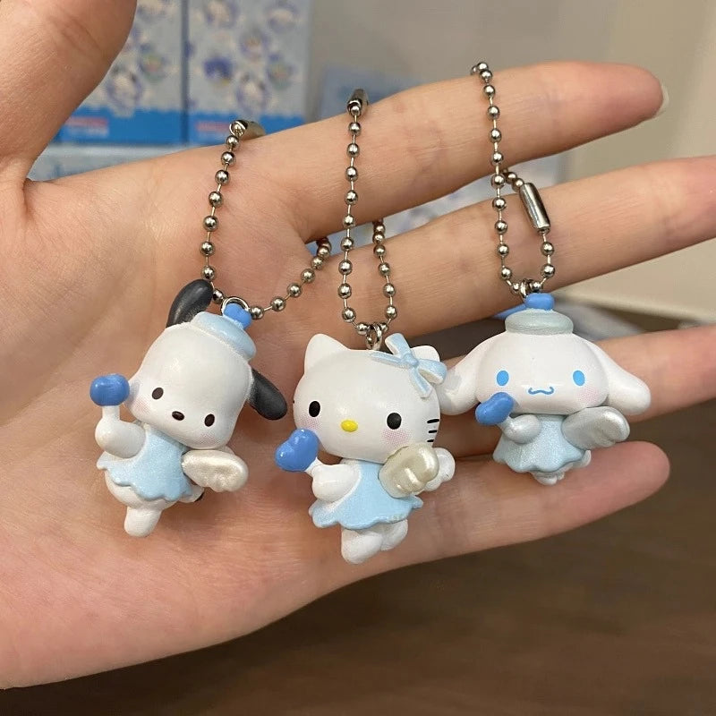 Sanrio Hello Kitty Cinnamoroll Pochacco Hangyodon Anime Figure Toys Angel Shaped Pendant Blind Box Toys Bag Decoration Kids Gift