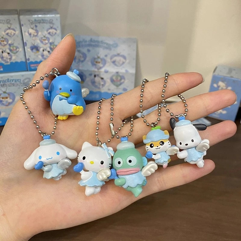 Sanrio Hello Kitty Cinnamoroll Pochacco Hangyodon Anime Figure Toys Angel Shaped Pendant Blind Box Toys Bag Decoration Kids Gift
